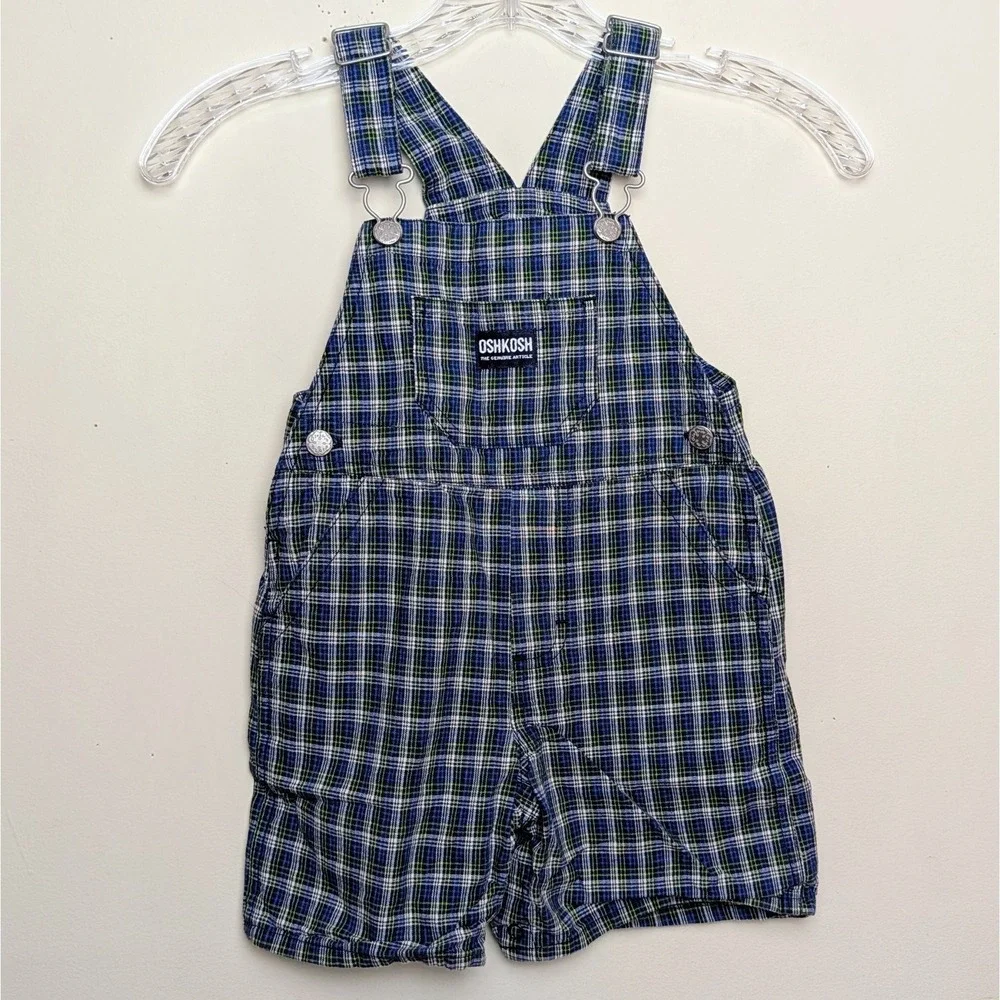 OshKosh B'Gosh Vintage Plaid Shortalls Overalls 90s 24 Months